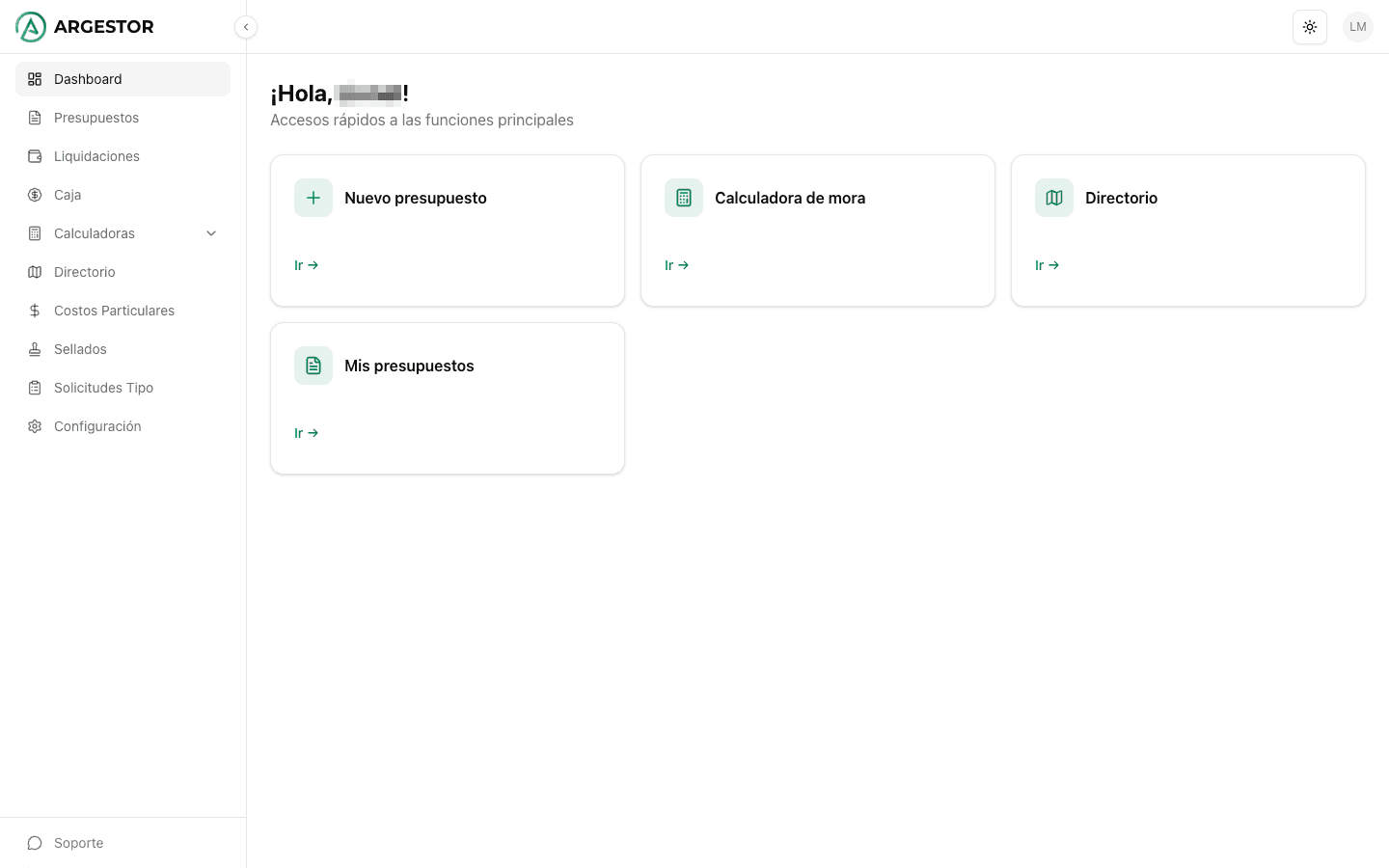 Vista general del panel de Argestor