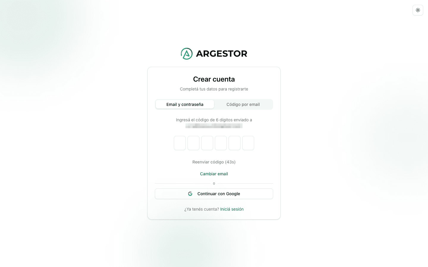 Pantalla de verificación por código de email
