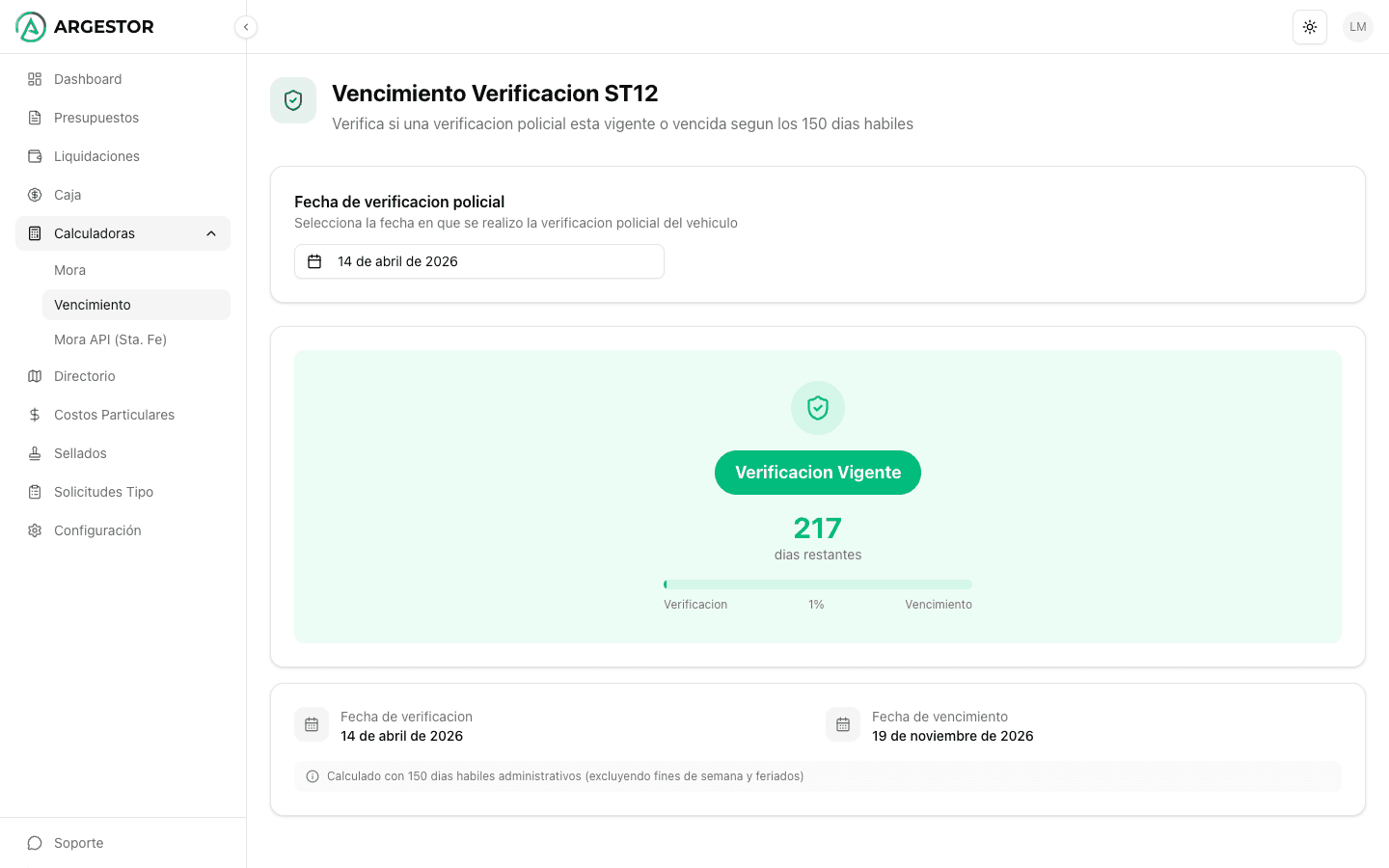 Calculadora de vencimientos con días restantes