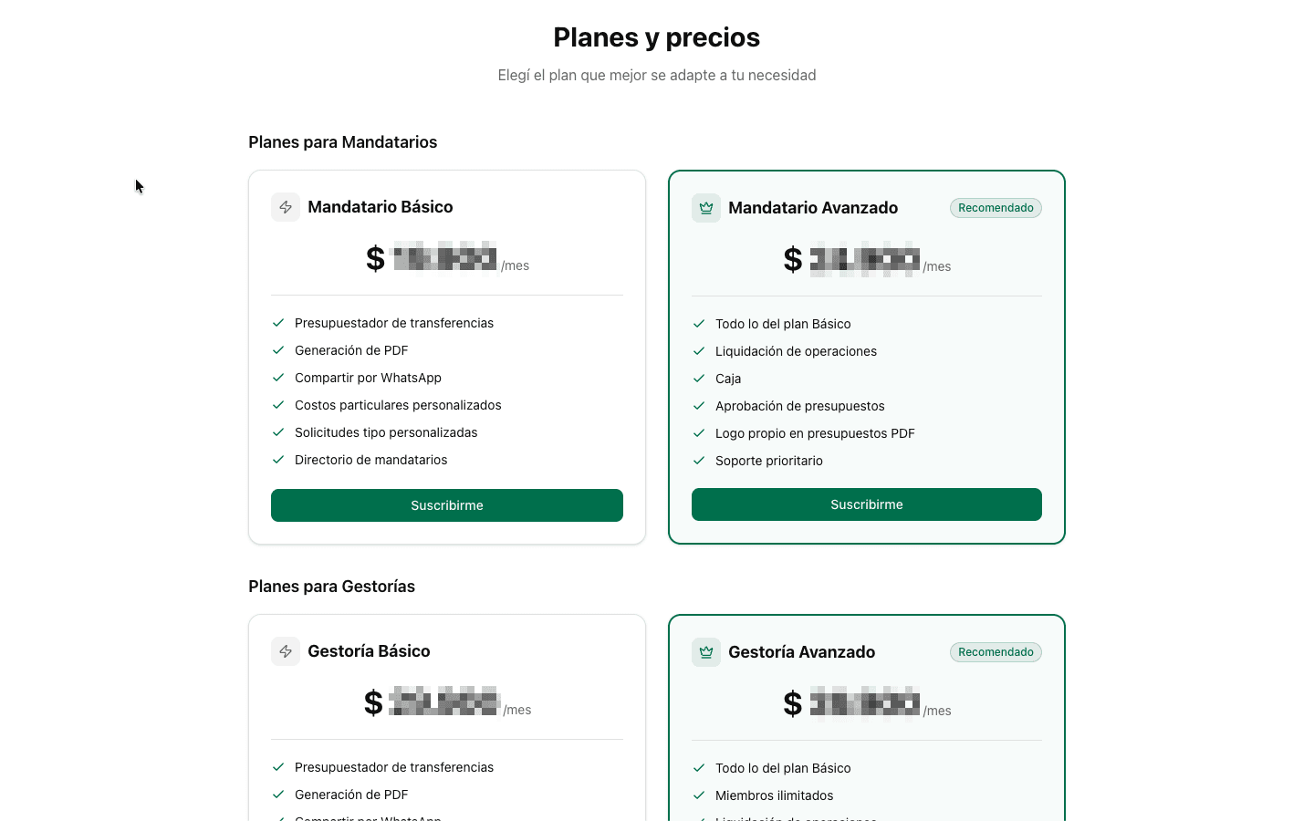 Comparativa de planes Básico y Avanzado